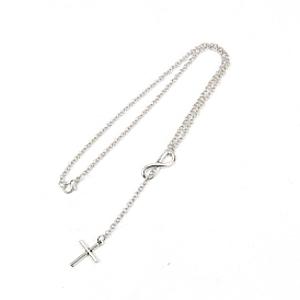 Collier lariat en alliage, avec pendentif croix et infini