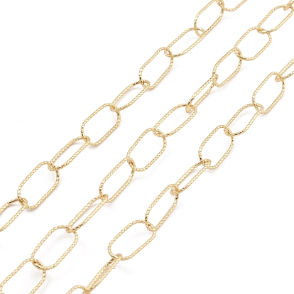 Brass Textured Oval Link Chains, Unwelded, with Spool