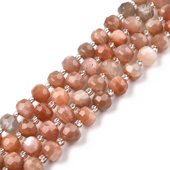 Natural Sunstone Beads Strands, with Seed Beads, Faceted, Rondelle