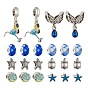 DIY Jewelry Making Kits, Including 16Pcs Glass European Beads, 16Pcs Alloy European Beads and 4Pcs Alloy European Dangle Charms, Rondelle & Starfish & Flat Round & Tortoise & Cocktail Glass & Wing