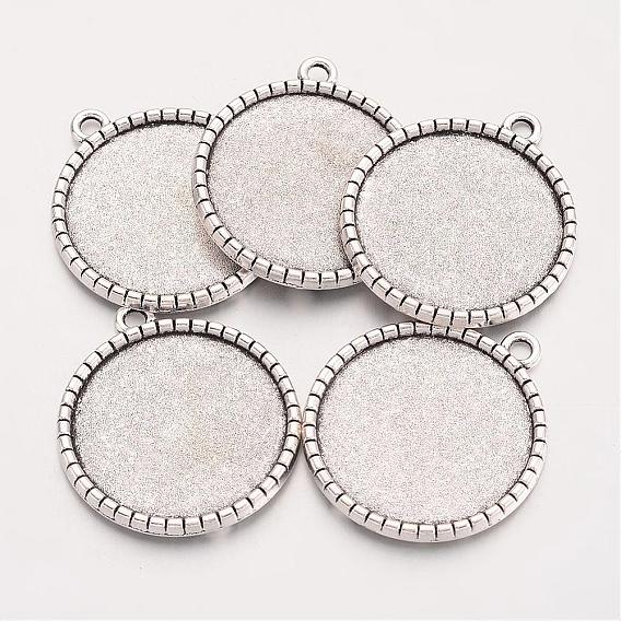 Alliage plat rond style tibétain supports pendentif cabochon, sans cadmium et sans plomb, plateau: 25 mm, 32x28.5x2.5 mm, trou: 3 mm, environ 238 pcs / 1000 g
