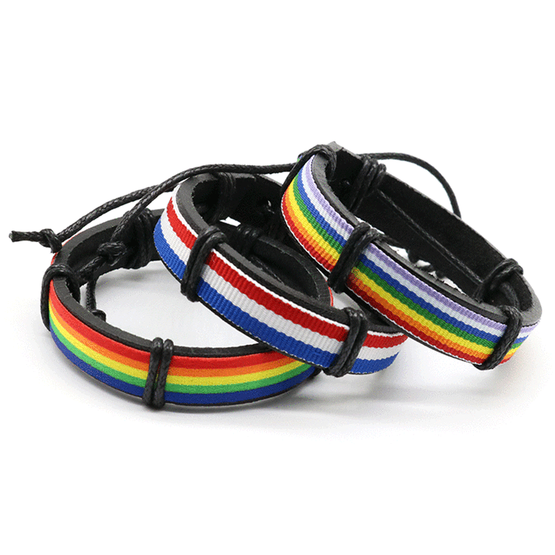 Stripe Pattern Leather Cord Bracelet, Braided Adjustable Bracelet for Men Women