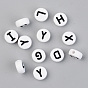 Opaque Acrylic Beads, with Enamel, Horizontal Hole, Flat Round with Initial Letter