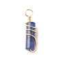 Natural Gemstone Pendants, with Eco-Friendly Brass Wire Wrapped, Column
