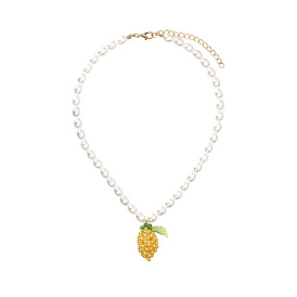 Минималистское жемчужное ожерелье с подвеской в виде ананаса в стиле хип-хоп и фруктовыми бусинами
