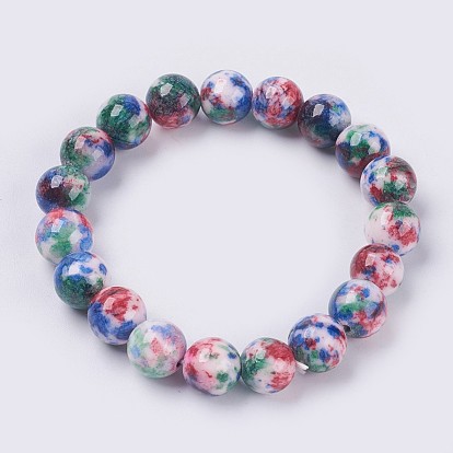 Bracelet élastique avec perles de jade naturel, teint, ronde