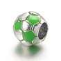 Grand trou de football / ballon de football en alliage émail perles européennes, perles de sport, argent antique, 9x8mm, Trou: 4.2mm