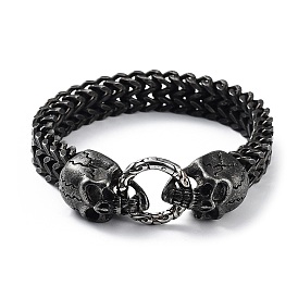 304 Stainless Steel Skull Head Herringbone Chains Bracelets for Men & Women