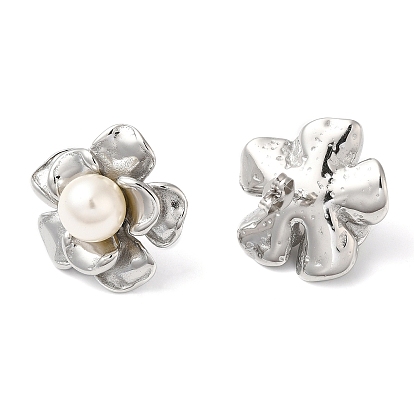Aretes de flores con cuentas de perlas de plástico, 304 joyería de acero inoxidable