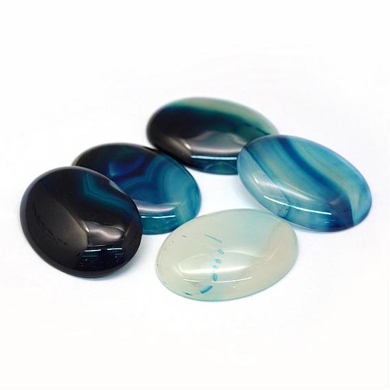 Oval Dyed Natural Striped Agate/Banded Agate Cabochons, 40x30x6~8mm