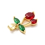 Brass Cubic Zirconia Pendants, with Glass Rhinestone, Cherry Charm, Real 18K Gold Plated