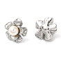 Plastic Pearl Beaded Flower Stud Earrings, 304 Stainless Steel Jewelry