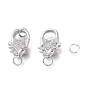 Brass Micro Pave Clear Cubic Zirconia Lobster Claw Clasps, with Jump Rings, Long-Lasting Plated, Star