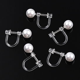 Resin Clip-on Earring Converter with ABS Plastic Imitation Pearl Beaded, Screw Earring Clips with Stainless Steel Spring