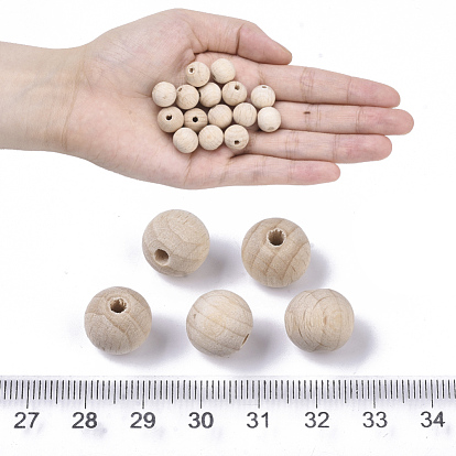 Perles en bois de hêtre naturel, perles rondes en bois non fini, perles de macramé, Perles avec un grand trou   , non teint, sans plomb