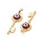 Handmade Evil Eye Lampwork Pendants, with Real 18K Gold Plated Tone Brass Findings, Key Charm