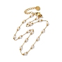Glass Round Beaded Link Chain Necklace, Golden 304 Stainless Steel Jewelry for Women