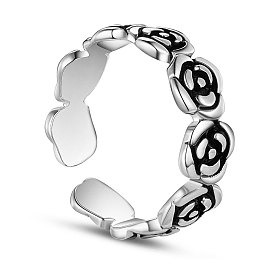 SHEGRACE 925 Sterling Silver Cuff Tail Ring, with Rose Flowers, Size 4