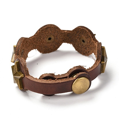 PU Leather Cord Bracelets, with Alloy Findings, Star, Antique Bronze