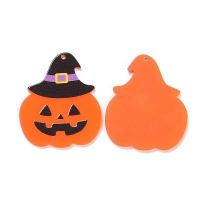 Acrylic Pendants, for Halloween, Pumpkin with Hat