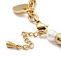 201 bracelet à breloques en acier inoxydable avec cadenas en forme de cœur, bracelet en perles de plastique avec 304 chaînes de câbles en acier inoxydable pour femmes