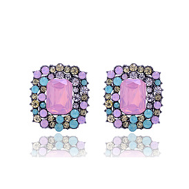 Sparkling Rectangular Alloy Earrings with Colorful Rhinestone for Fashionable Women