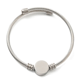 304 bracelet manchette en corde torsadée en acier inoxydable avec 202 perles rondes plates