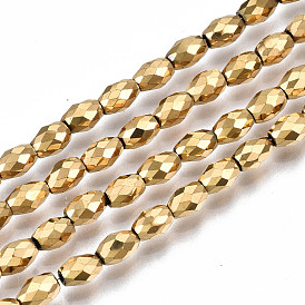 Electroplate Non-magnetic Synthetic Hematite Beads Strands, Faceted, Barrel