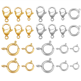 Olycraft 12Pcs 6 Style 304 Stainless Steel Lobster Claw Clasps and 12Pcs 6 Style Spring Ring Clasps