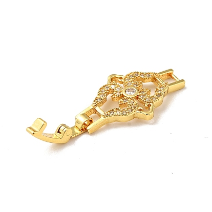 Flower Rack Plating Brass Clear Cubic Zirconia Watch Band Clasps, Cadmium Free & Lead Free, Long-Lasting Plated
