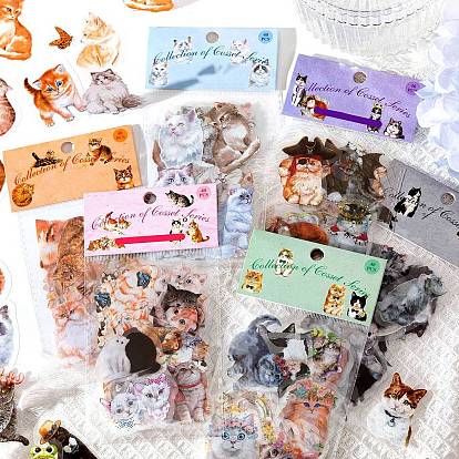 40Pcs Cute Cat PET Waterproof Self Adhesive Stickers, Kitten Decorative Decals for DIY Scrapbooking, Photo Album Decoration