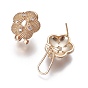 Brass Micro Pave Cubic Zirconia Stud Earring Findings, French Clip Earrings, with Loop, Flower