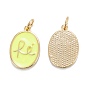 Brass Enamel Pendants, Real 18K Gold Plated, Long-Lasting Plated, Oval with RE