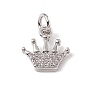 Brass Micro Pave Cubic Zirconia Charms, with Jump Rings, Crown Charm