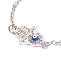2Pcs 2 Color Crystal Rhinestone Hamsa Hand with Evil Eye Link Bracelet, Alloy Jewelry for Women