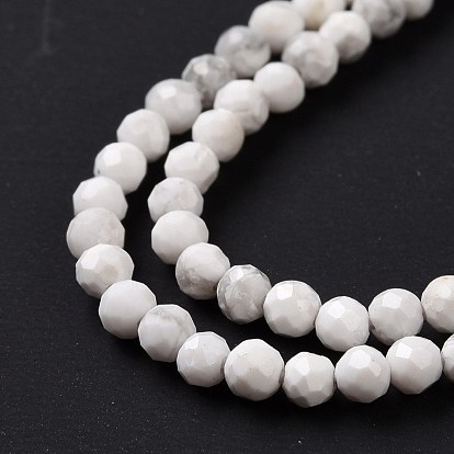 Natural Howlite Beads Strands, Faceted, Round