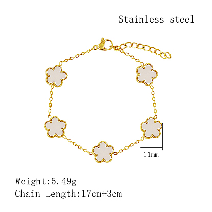 Bracelet chaîne à maillons fleur coquillage naturel, bracelet en acier inoxydable