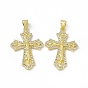 Rack Plating Eco-friendly Brass Charms, Micro Pave Clear Cubic Zirconia, Long-Lasting Plated, Lead Free & Cadmium Free, Religion Crucifix Cross Charm