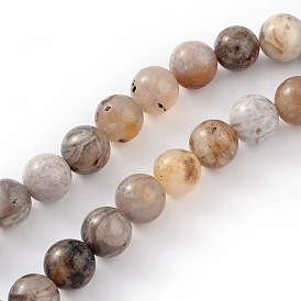 Natural Bamboo Leaf Agate Round Beads Strands