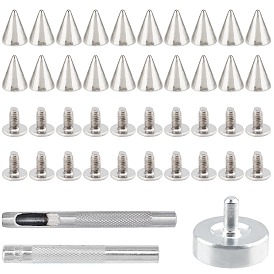 PANDAHALL ELITE 1 Set Eyelets Installation Tools, with 220 Sets Alloy Cone Spikes Screwback Studs
