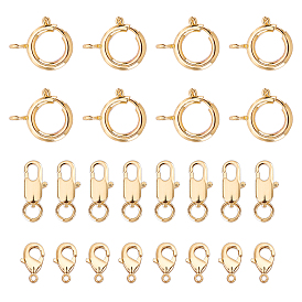 CHGCRAFT 24Pcs 4 Style Brass Lobster Claw Clasps & Spring Ring Clasps