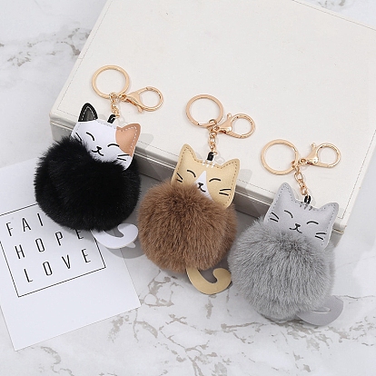 Porte-clés pendentif chat en fausse fourrure, Ornement de porte-clés en alliage de ton doré chaton mignon