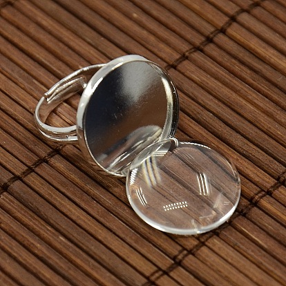 18 mm bases de bague clair en forme de dôme de couverture de cabochon de verre et en laiton pour création de pad portrait bricolage bague , bases d'anneau: 17 mm, bac: 18 mm