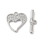 Brass Micro Pave Clear Cubic Zirconia Toggle Clasps, Heart