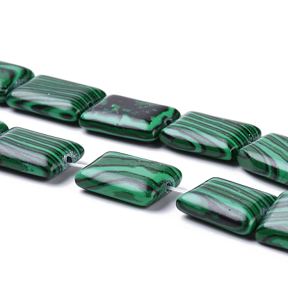 Perles synthétiques malachite brins, rectangle