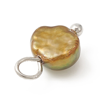Breloques en perles de culture d'eau douce naturelles teintes, deux faces polies, avec des boucles de cuivre, couleur mixte