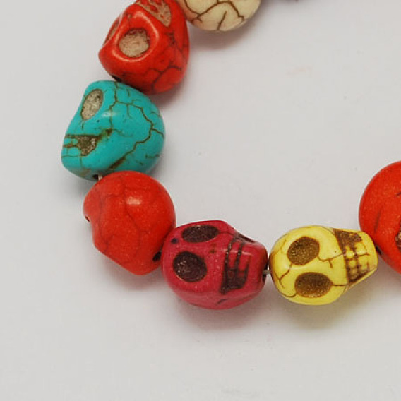Synthetical Turquoise Beads Strands, Dyed, Skull, for Halloween