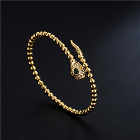 Bracelet serpent chic en perles pour femme - plaqué or blanc avec zircones colorées, cadeau parfait pour la Saint-Valentin !
