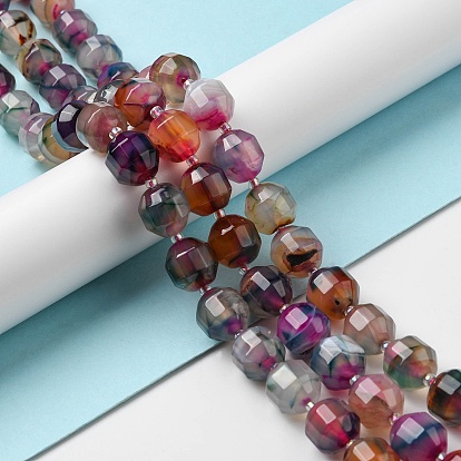 Natural Agate Beads Strands, Faceted Bicone Barrel Drum Beads, with Seed Beads, Dyed