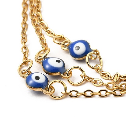 304 Stainless Steel Curb Chains Triple Layered Anklet, Enamel Evil Eye Links Anklet for Women